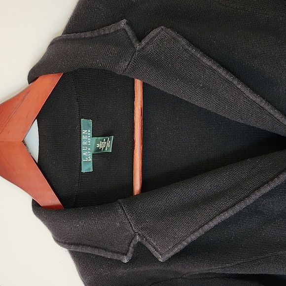 Lauren Ralph Lauren black 100% cotton blazer style button up sweater size M - Picture 2 of 7